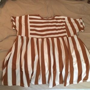 Mustard and white striped skater dress.